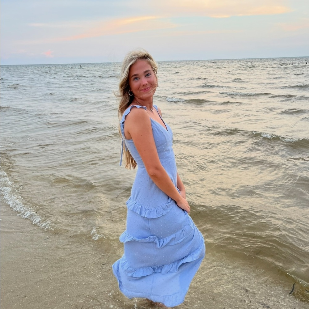 Light Blue Ruffle Maxi Dress